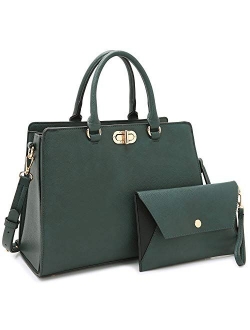 Women Handbags Fashion Satchel Purses Top Handle Tote Work Bags Shoulder Bags with Matching Clutch 2pcs Set