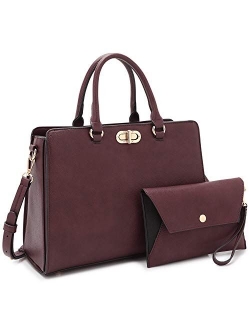 Women Handbags Fashion Satchel Purses Top Handle Tote Work Bags Shoulder Bags with Matching Clutch 2pcs Set