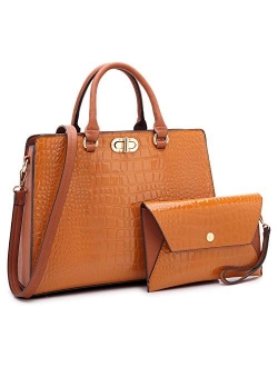 Women Handbags Fashion Satchel Purses Top Handle Tote Work Bags Shoulder Bags with Matching Clutch 2pcs Set