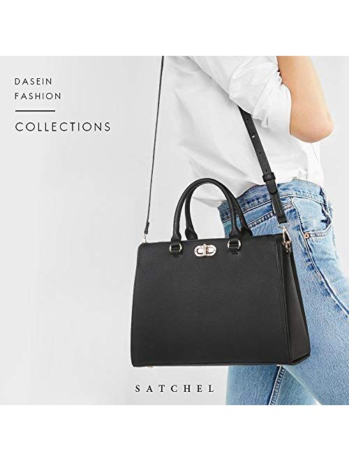 Dasein Women Handbags Fashion Satchel Purses Top Handle Tote Work Bags Shoulder Bags with Matching Clutch 2pcs Set