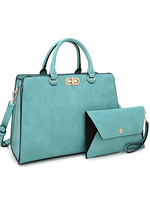 Dasein Women Handbags Fashion Satchel Purses Top Handle Tote Work Bags Shoulder Bags with Matching Clutch 2pcs Set