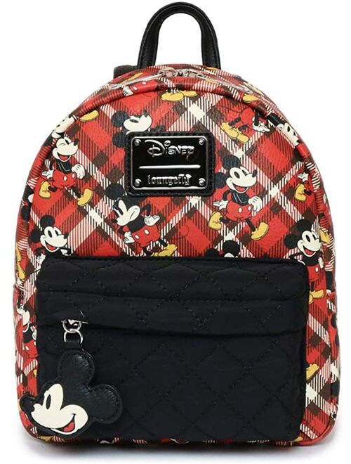 Loungefly Mickey Mouse Red Plaid Mini Backpack, Zipper closure By Brand Loungefly