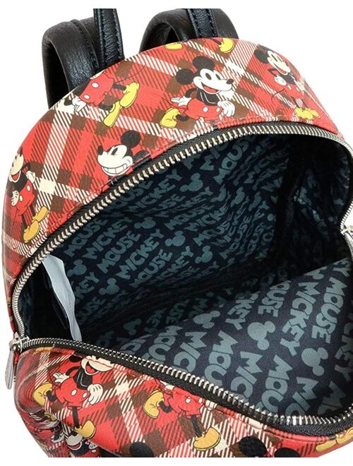 Loungefly Mickey Mouse Red Plaid Mini Backpack, Zipper closure By Brand Loungefly