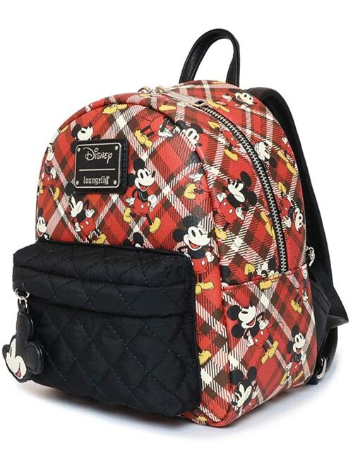 Loungefly Mickey Mouse Red Plaid Mini Backpack, Zipper closure By Brand Loungefly