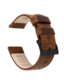 Watch Bands - Top Grain Leather Quick Release Strap - Black Buckle - Choice of Color & Width - 16mm, 18mm, 20mm, 22mm or 24mm