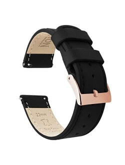 Watch Bands - Top Grain Leather Quick Release Strap - Black Buckle - Choice of Color & Width - 16mm, 18mm, 20mm, 22mm or 24mm