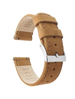 Watch Bands - Top Grain Leather Quick Release Strap - Black Buckle - Choice of Color & Width - 16mm, 18mm, 20mm, 22mm or 24mm