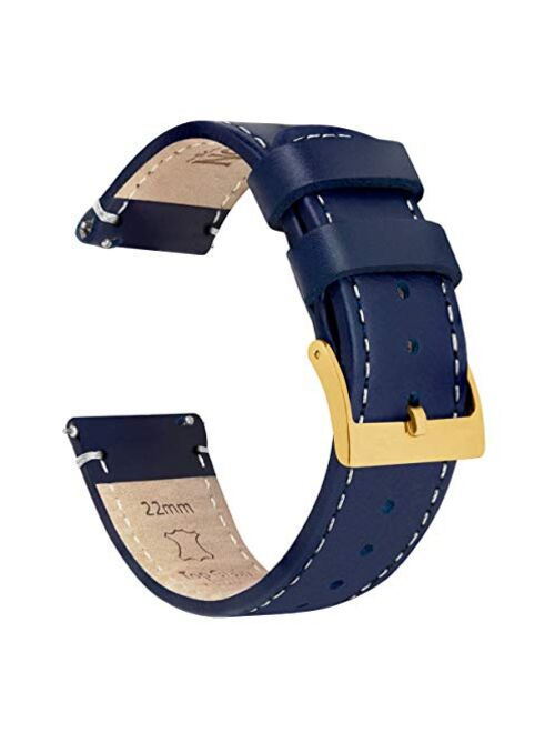 BARTON Watch Bands - Top Grain Leather Quick Release Strap - Black Buckle - Choice of Color & Width - 16mm, 18mm, 20mm, 22mm or 24mm