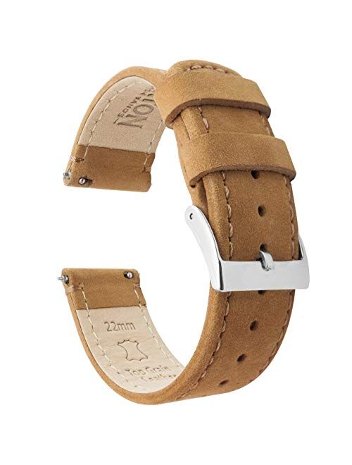 BARTON Watch Bands - Top Grain Leather Quick Release Strap - Black Buckle - Choice of Color & Width - 16mm, 18mm, 20mm, 22mm or 24mm