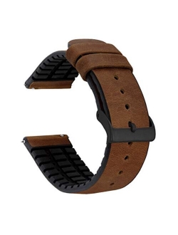 Leather and Rubber Hybrid Straps with Integrated Quick Release Spring Bars - 316L Stainless Steel - Choose Color - 18mm, 20mm & 22mm Watch Bands