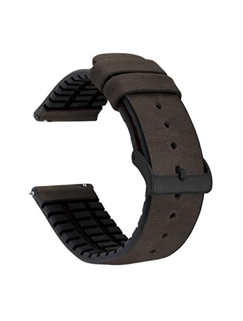 Barton Leather and Rubber Hybrid Straps with Integrated Quick Release Spring Bars - 316L Stainless Steel - Choose Color - 18mm, 20mm & 22mm Watch Bands