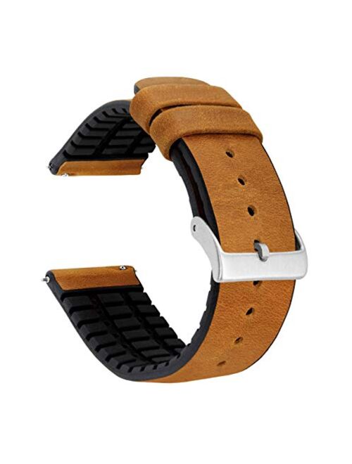 Barton Leather and Rubber Hybrid Straps with Integrated Quick Release Spring Bars - 316L Stainless Steel - Choose Color - 18mm, 20mm & 22mm Watch Bands