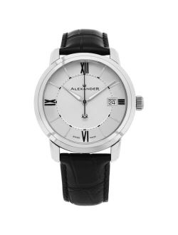 Alexander Watch A111-02, Stainless Steel Case on Black Embossed Genuine Leather Strap