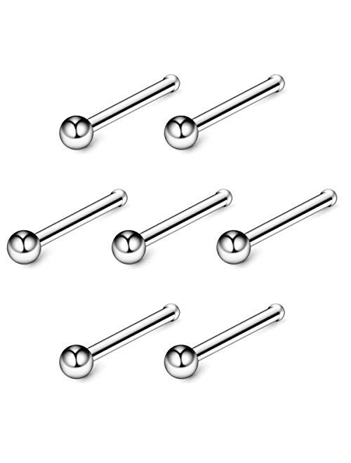 JewelrieShop 40pcs Nose Ring Studs Stainless Steel Nose Hoop Piercing Jewelry Bone Studs for Women Men Hypoallergenic 22G