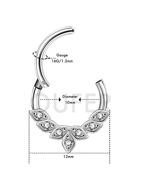 OUFER 16G 316L Stainless Steel Daith Earrings Hoop Cluster CZ Hinged Segment Clicker Daith Clicker Helix Ear Piercing