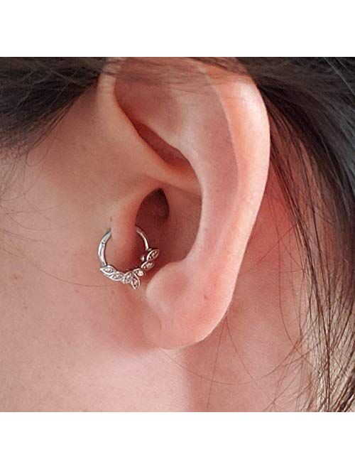 OUFER 16G 316L Stainless Steel Daith Earrings Hoop Cluster CZ Hinged Segment Clicker Daith Clicker Helix Ear Piercing