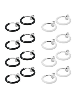 JewelrieShop Fake Nose Ring Hoop Clip on Earrings Fake Septum Non Piercing Spring Hoop Earrings Lip Ring Fake Cartilage Earrings for Women Girl (16 pcs)