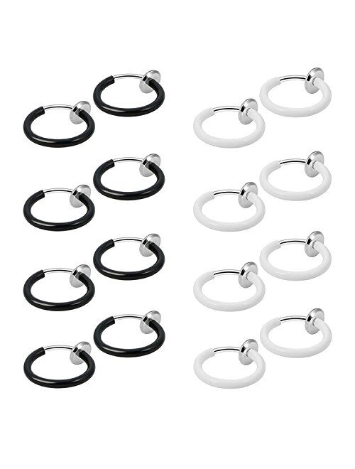 JewelrieShop Fake Nose Ring Hoop Clip on Earrings Fake Septum Non Piercing Spring Hoop Earrings Lip Ring Fake Cartilage Earrings for Women Girl (16 pcs)