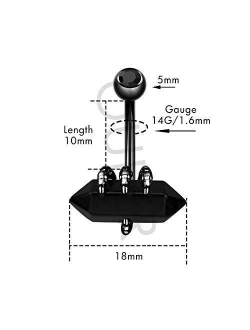 OUFER 12mm Length Belly Button Rings 316L Surgical Steel Belly Rings Hexagonal Prism Navel Body Piercing Jewelry