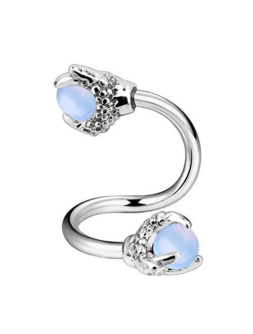 OUFER Twist Helix Earring 316L Stainless Steel Dragon Claw with Opalite Center 16G Twist Lip Labret Cartilage Upper Lobe Piercing Jewelry