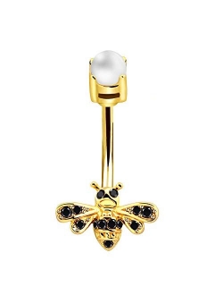 Bee Belly Button Rings 14G 316L Stainless Steel Navel Piercing Jewelry Bee Belly Navel Rings