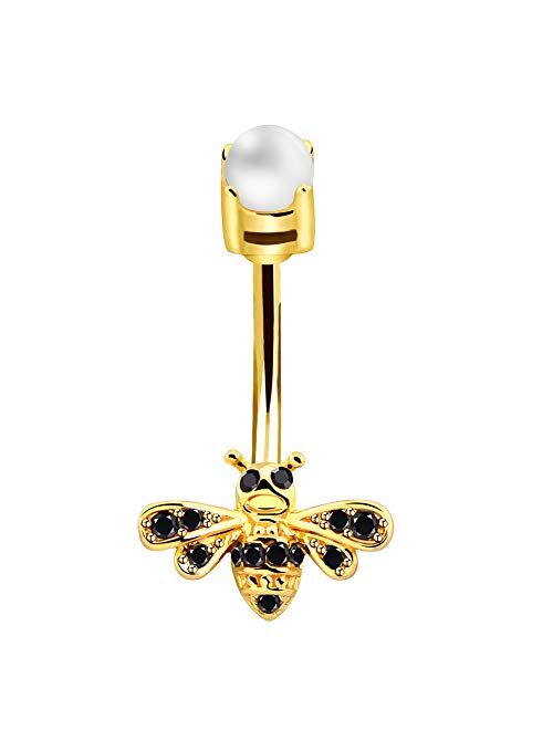 OUFER Bee Belly Button Rings 14G 316L Stainless Steel Navel Piercing Jewelry Bee Belly Navel Rings