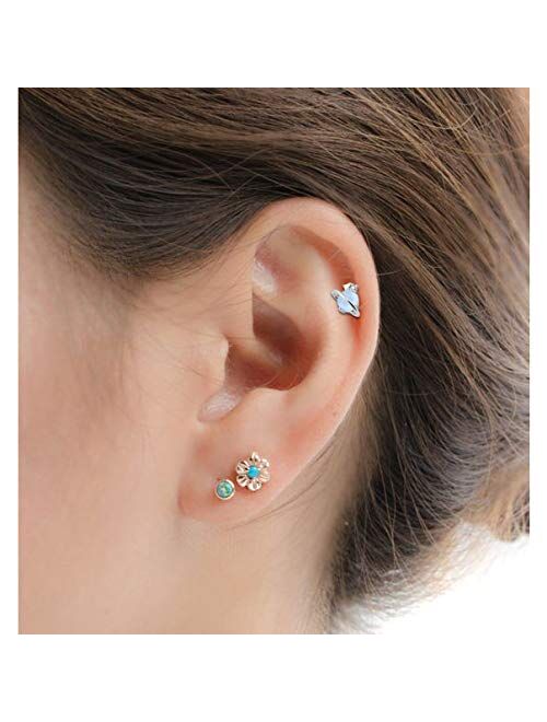 OUFER 16G Stainless Steel Cartilage Earring Air Blue Opal Stone Saturn Helix Earring