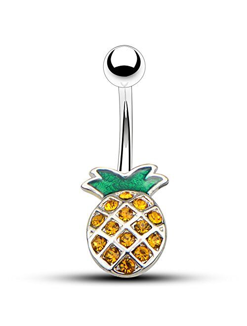 OUFER 14G Surgical Steel Pineapple Navel Rings Belly Button Rings Belly Piercings