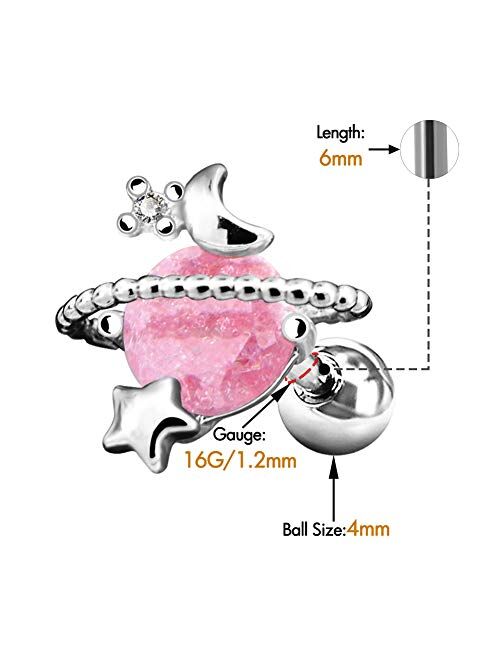 OUFER 16G 316L Surgical Steel Cartilage Earring Studs Star Moon Pink Stone Saturn Planet Tragus Earrings Helix Ear Piercing