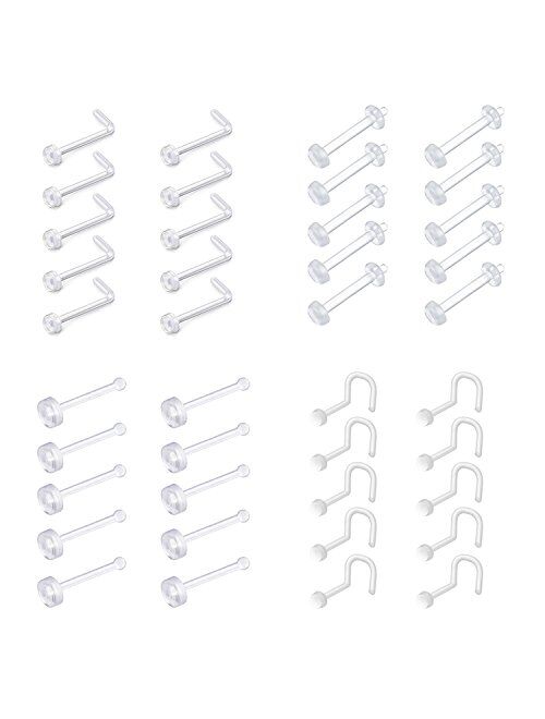 D.Bella Piercing Retainer Clear Bioflex Flexible 14G 16G 18G 20G Nose Tongue Eyebrow Tragus Navel Belly Nipple Barbell Lip Labret Stud Retainer