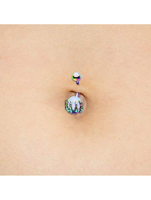 OUFER 14G Stainless Steel Navel Rings Skull Hand with Gem Ball Belly Button Rings Belly Rings Body Piercing