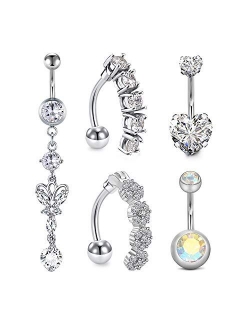 Belly Button Rings Surgical Steel 14G Dangle Reverse Belly Ring Sparkly CZ Navel Piercings Jewelry for Women 10mm