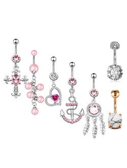 Belly Button Rings Surgical Steel 14G Dangle Reverse Belly Ring Sparkly CZ Navel Piercings Jewelry for Women 10mm