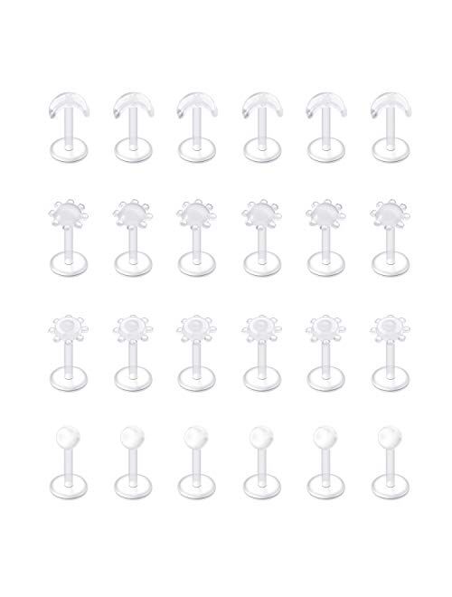 D.Bella Clear Cartilage Earring-20pcs 16G Clear Acrylic Bioflex Tragus Retainer Lip Rings Nose Studs Labret Monroe Ear Helix Earring Clear