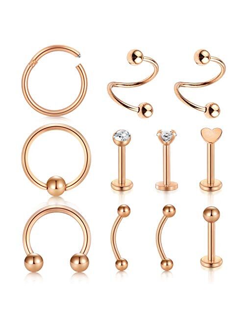 D.Bella Clear Cartilage Earring-20pcs 16G Clear Acrylic Bioflex Tragus Retainer Lip Rings Nose Studs Labret Monroe Ear Helix Earring Clear