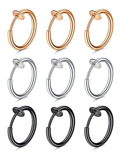 D.Bella Fake Nose Rings Hoop Clip on Spring Fake Hoop Earring Stainless Steel Retractable Nose Ring Faux Helix Cartilage Ear Lobe Conch Earrings Fake Nose Lip Ear Piercin