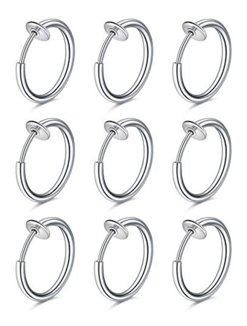 D.Bella Fake Nose Rings Hoop Clip on Spring Fake Hoop Earring Stainless Steel Retractable Nose Ring Faux Helix Cartilage Ear Lobe Conch Earrings Fake Nose Lip Ear Piercin