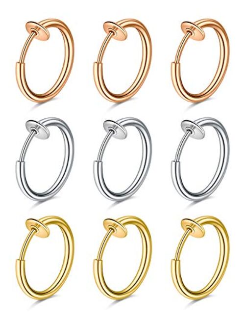 D.Bella Fake Nose Rings Hoop Clip on Spring Fake Hoop Earring Stainless Steel Retractable Nose Ring Faux Helix Cartilage Ear Lobe Conch Earrings Fake Nose Lip Ear Piercin