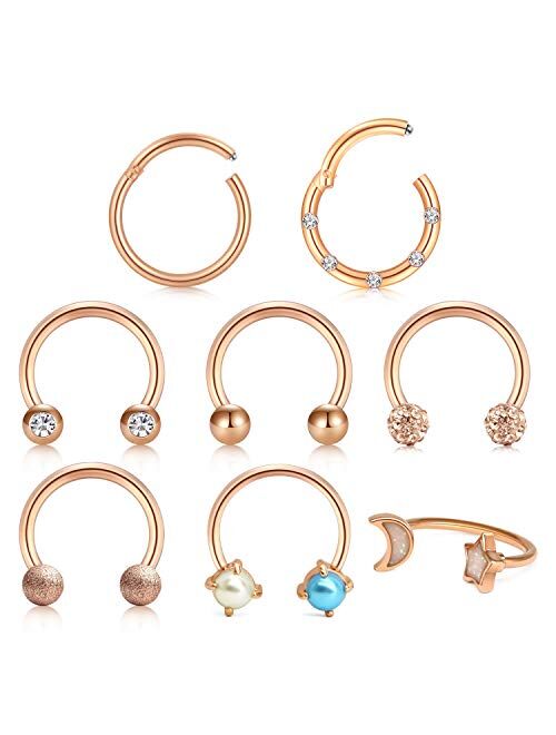 D.Bella Fake Nose Rings Hoop Clip on Spring Fake Hoop Earring Stainless Steel Retractable Nose Ring Faux Helix Cartilage Ear Lobe Conch Earrings Fake Nose Lip Ear Piercin