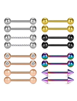 14G Nipple Rings Opal CZ Nipplerings Piercing Stainless Steel Nipple Straight Piercing Barbell for Women