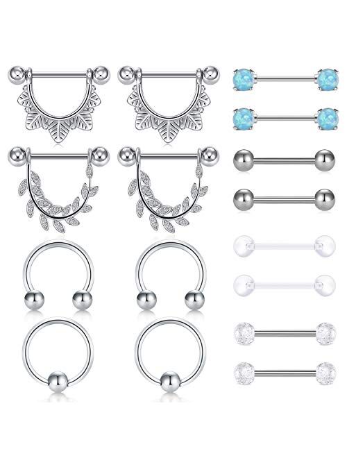 D.Bella 14G Nipple Rings Opal CZ Nipplerings Piercing Stainless Steel Nipple Straight Piercing Barbell for Women