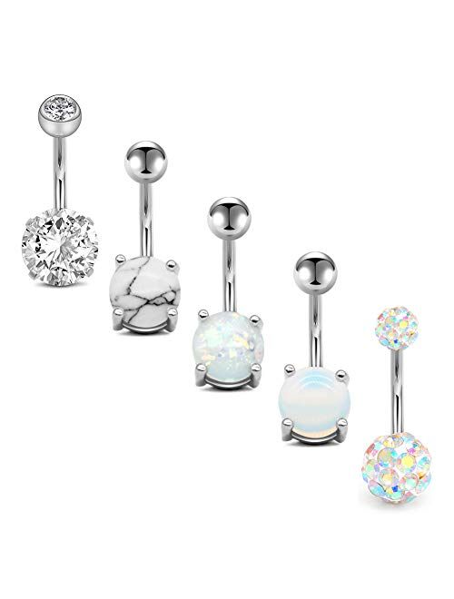 D.Bella 14G Belly Button Rings Stainless Steel Belly Navel Rings Piercing 10mm 3/8" Barbell for Women