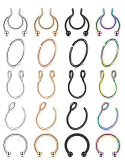 Fake Septum Nose Rings Hoop Stainless Steel Faux Lip Ear Nose Face Septum Ring Non Piercing Clip On Moon Nose Hoop Rings Body Piercing Jewelry for Women Men