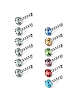 JewelrieShop 60pcs Nose Ring Studs Stainless Steel CZ Nose Piercing Jewelry Bone Studs for Women Men Hypoallergenic 22G