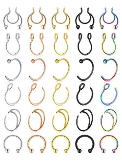 Fake Septum Piercing Faux Nose Rings Hoop Stainless Steel Faux Lip Ear Nose Septum Ring Non Piercing Clip On Nose Hoop Rings Body Piercing Jewelry