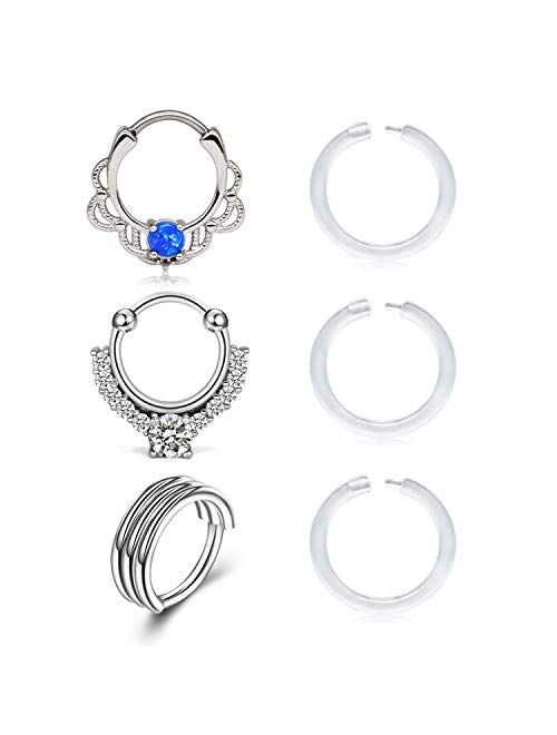 D.Bella Fake Septum Piercing Faux Nose Rings Hoop Stainless Steel Faux Lip Ear Nose Septum Ring Non Piercing Clip On Nose Hoop Rings Body Piercing Jewelry