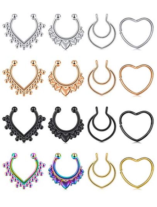 D.Bella Fake Septum Piercing Faux Nose Rings Hoop Stainless Steel Faux Lip Ear Nose Septum Ring Non Piercing Clip On Nose Hoop Rings Body Piercing Jewelry