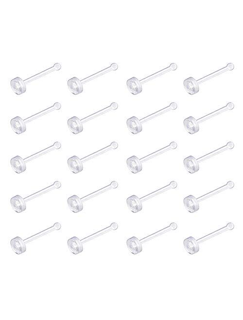 D.Bella 20G 24pcs Clear Nose Rings Clear Acrylic Nose Rings Bioflex Studs Screw Retainer Body Piercing Jewelry for Men Women