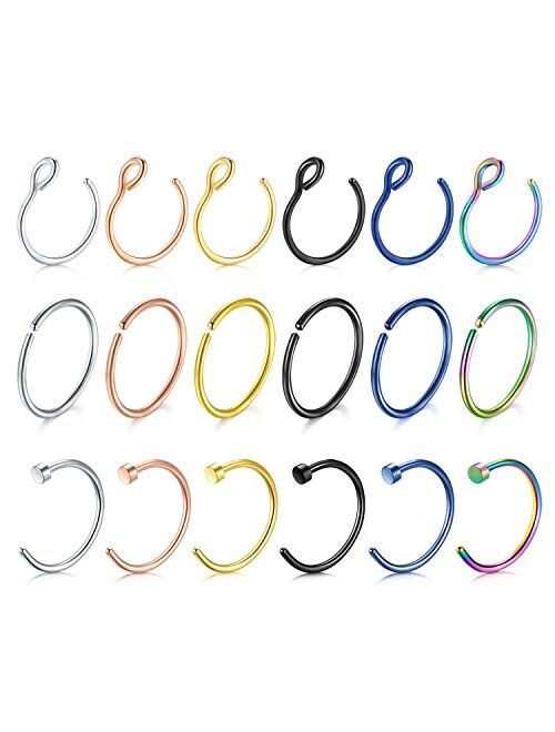 D.Bella Fake Nose Ring, 20G Faux Piercing Jewelry 8mm Fake Nose Ring Hoop for Faux Lip Septum Nose Ring Set