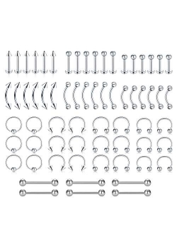 Body Piercing Kit Stainless Steel Horseshoe Captive Nose Rings Lip Tongue Eyebrow Rings Piercing Tragus Cartilage Helix Earrings Navel Belly Button Rings Industri